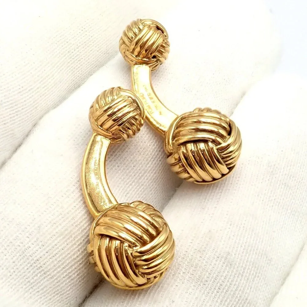Authentic Tom Ford 18k Yellow Gold Signature Classic Rope Knot Cufflinks